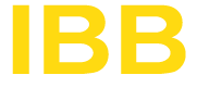 Logo der IBB in gelber Schrift, stilisiert mit Großbuchstaben.